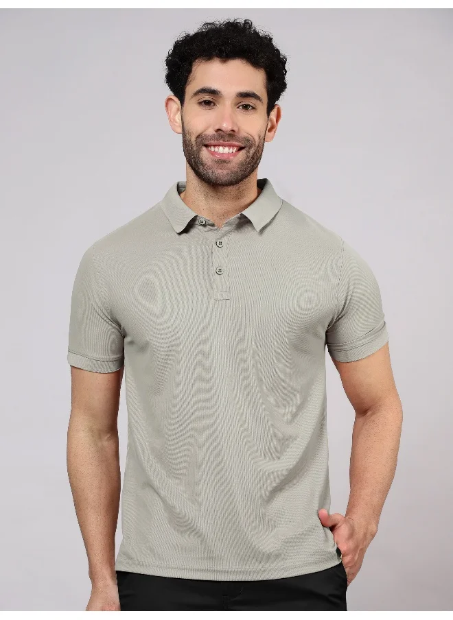 بيونغ Men's Regular Fit Half Sleeve Soild Casual Thunder Grey Polo T-shirt