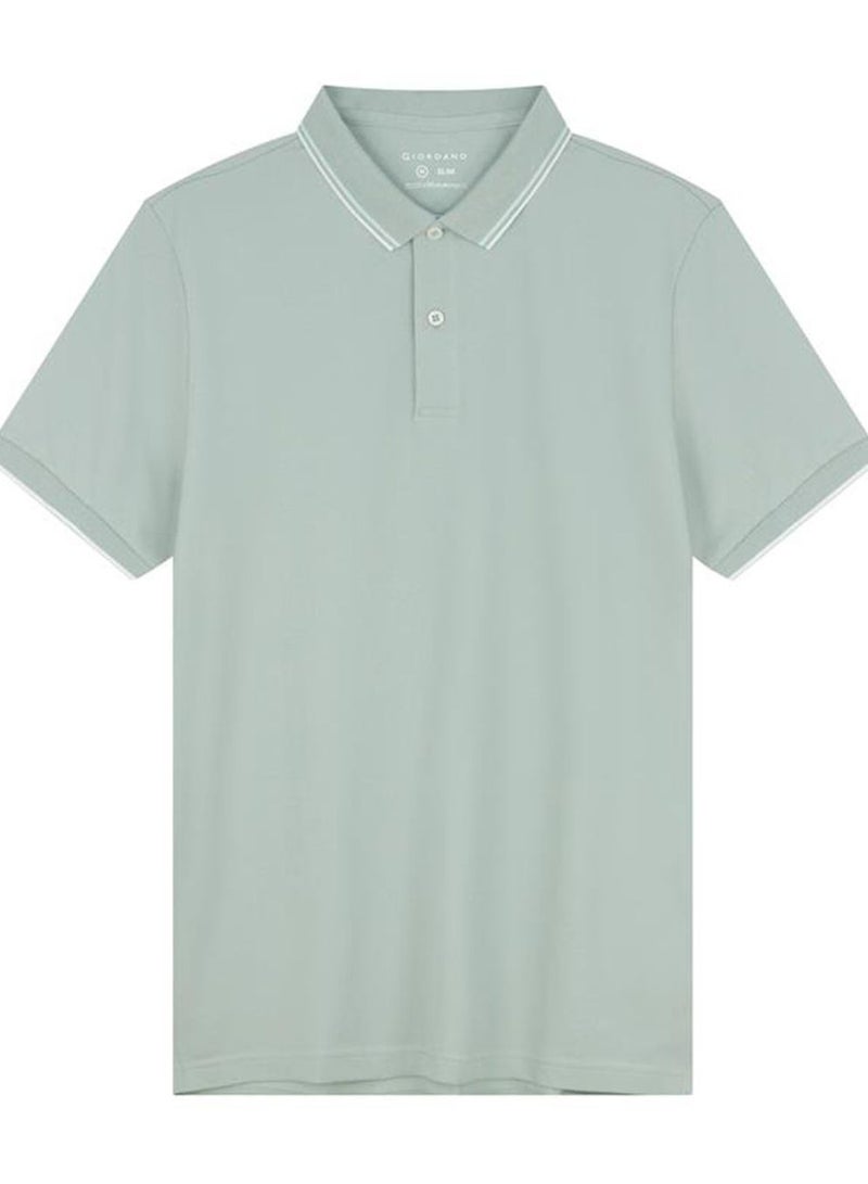 GIORDANO Men’s Slim Pique Solid Polo with Flat Knit Collar - Image 1