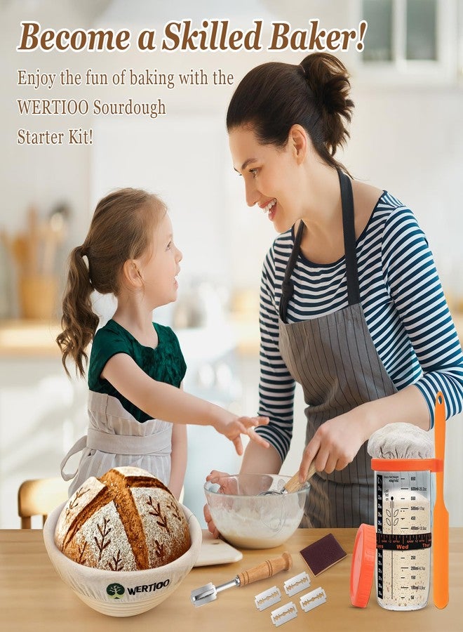 WERTIOO Bread Banneton Proofing Basket Set of 2, 9 Inch Round & 10 Oval Cane Sourdough Baskets with Lame + Dough Scraper Linen Liner Basting Brush for Making Baking - Image 3