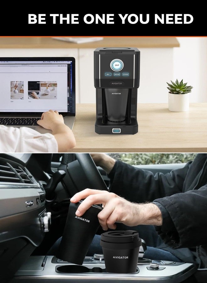 أفيجيتور ماكينة تحضير القهوة الفردية من أفيجيتور مع كوب قهوة للسفر سعة 11 أونصة، مصنوعة من الفولاذ المقاوم للصدأ، قوة تحضير قابلة للتعديل، فلتر دائم، لون أسود - Image 5