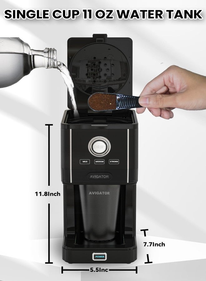 أفيجيتور ماكينة تحضير القهوة الفردية من أفيجيتور مع كوب قهوة للسفر سعة 11 أونصة، مصنوعة من الفولاذ المقاوم للصدأ، قوة تحضير قابلة للتعديل، فلتر دائم، لون أسود - Image 3