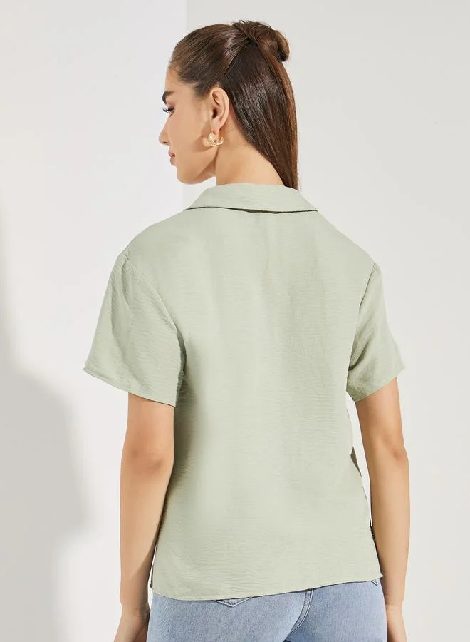 Styli Woven Notch Collared Shirt with Buttons