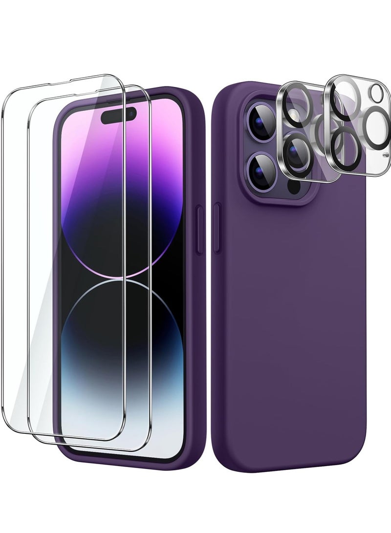 "5-in-1 Deep Purple Silicone Case for iPhone 14 Pro Max (6.7-Inch) – Includes 2 Screen Protectors and 2 Camera Lens Protectors" - Image 1