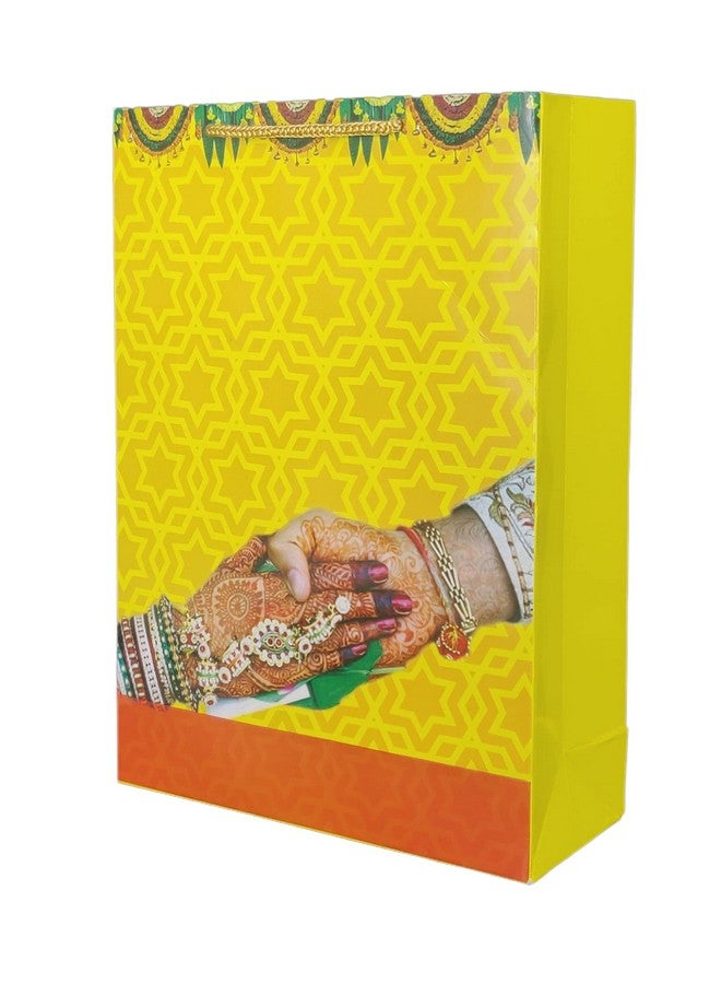 Arrow Paper Products Marriage Printed Gift Bags For Gifting|Weddings|Birthday|Holiday Presents (Size 11 X 8 X 3 Inch|Pack Of 60) - Yellow - Image 2