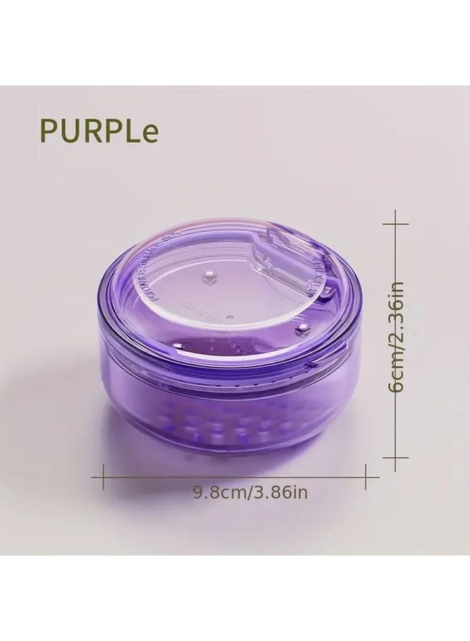 Purple Denture Storage Box With Cleaning Soak Portable Retainer Container - Image 1