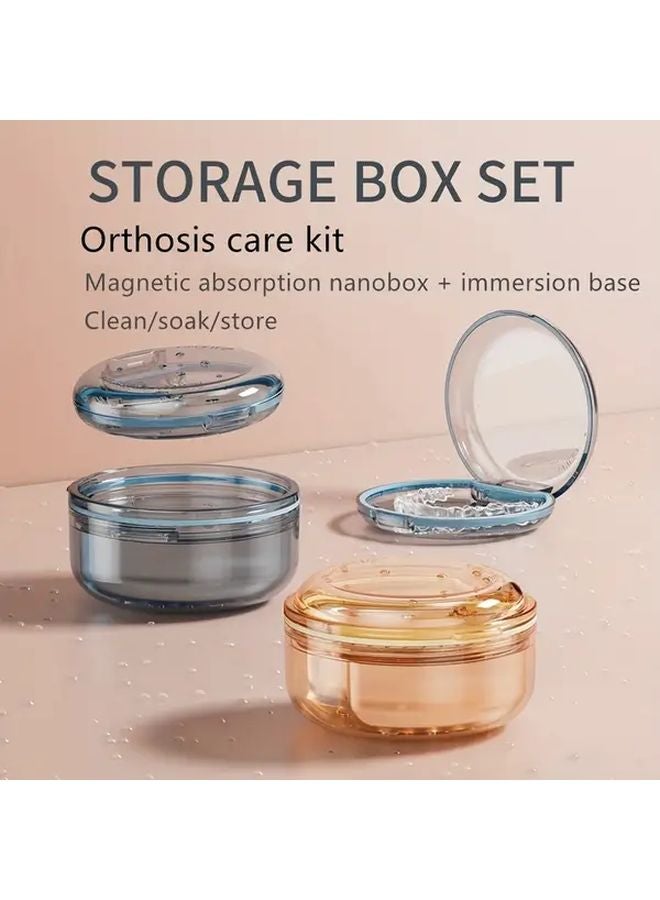 Purple Denture Storage Box With Cleaning Soak Portable Retainer Container - Image 4