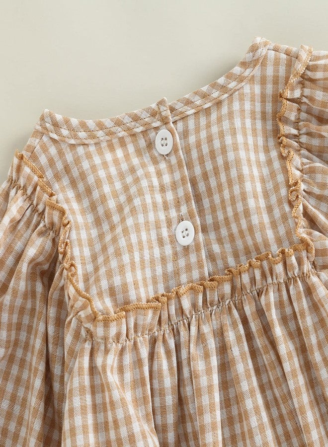 Douhoow Infant Baby Girl Plaid Romper Baby Sweatshirt Romper Ruffle Festival Clothes Fall Winter Outfits with Headband (Khaki plaid, 0-3 Months) - Image 5