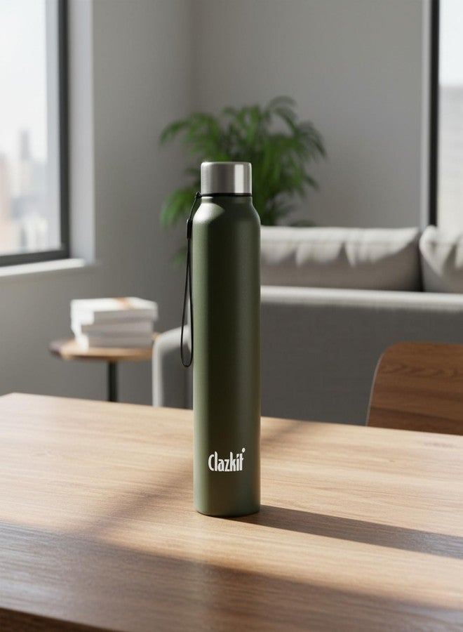 Clazkit Alpha Pro Classic Stainless Steel Water Bottle Single Wall 1000ml| Lightweight, Leak-Proof, Reusable | Ideal for School Kid, Office, Gym & Travel | Green - Image 1