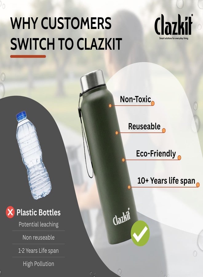 Clazkit Alpha Pro Classic Stainless Steel Water Bottle Single Wall 1000ml| Lightweight, Leak-Proof, Reusable | Ideal for School Kid, Office, Gym & Travel | Green - Image 5