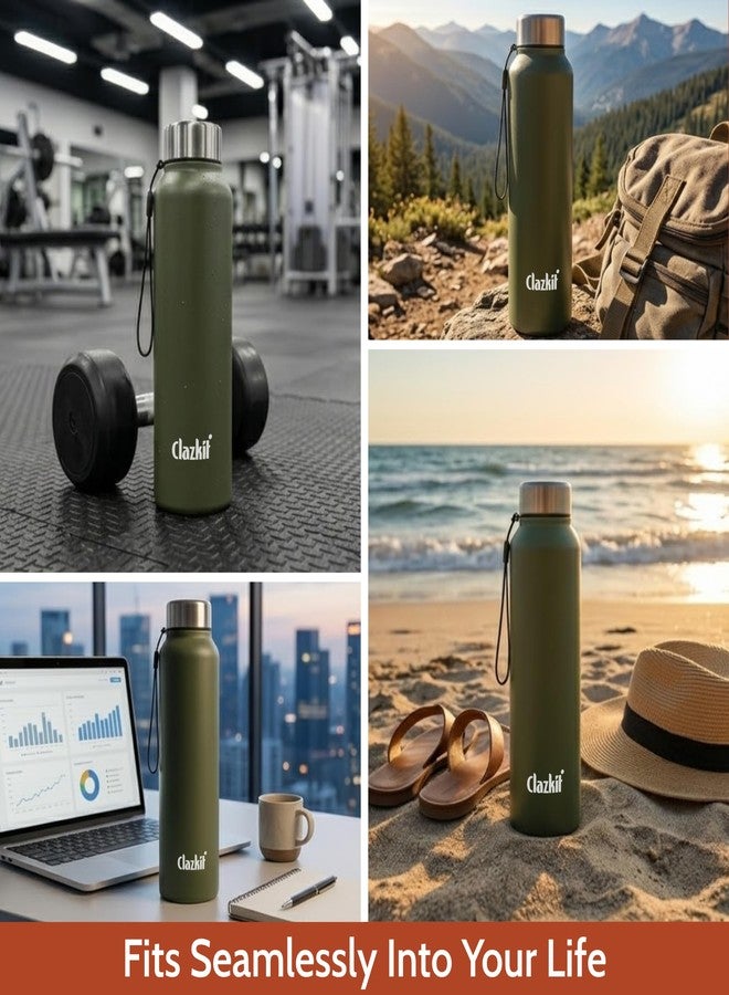 Clazkit Alpha Pro Classic Stainless Steel Water Bottle Single Wall 1000ml| Lightweight, Leak-Proof, Reusable | Ideal for School Kid, Office, Gym & Travel | Green - Image 4