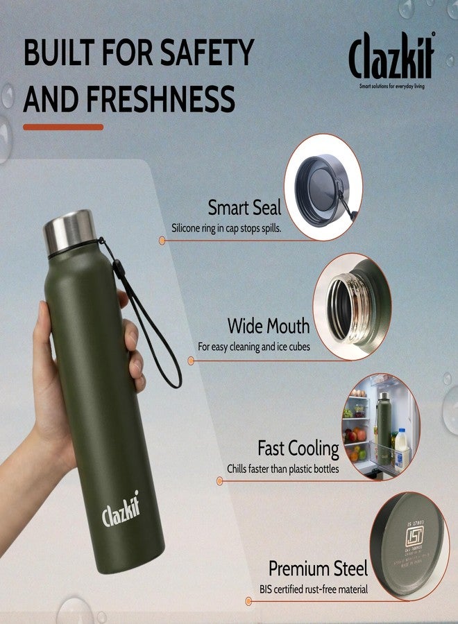 Clazkit Alpha Pro Classic Stainless Steel Water Bottle Single Wall 1000ml| Lightweight, Leak-Proof, Reusable | Ideal for School Kid, Office, Gym & Travel | Green - Image 2