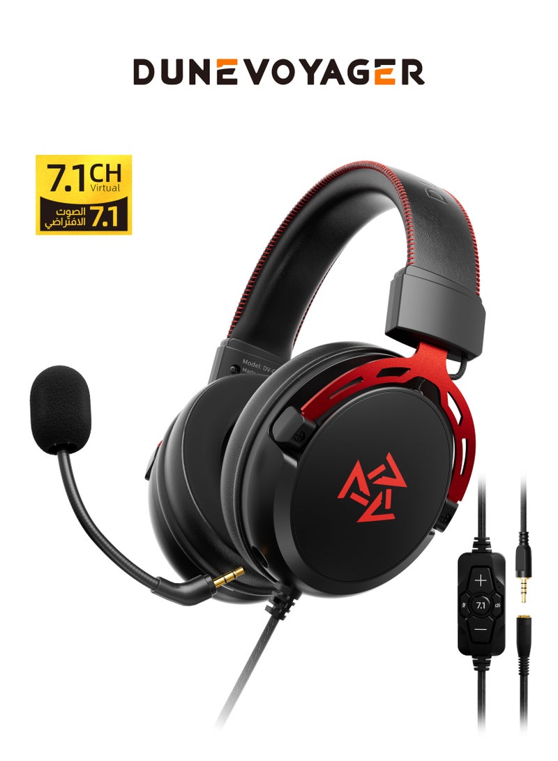 DuneVoyager C2 7.1 Surround Sound Wired Gaming Headset V-shape tuning, 253g,with computer software, with 7.1 split sound card, with ice silk memory foam earmuffs, with unidirectional noise reduction microphone for PC And PS4 And Xbox One Nintendo Switch - Image 1