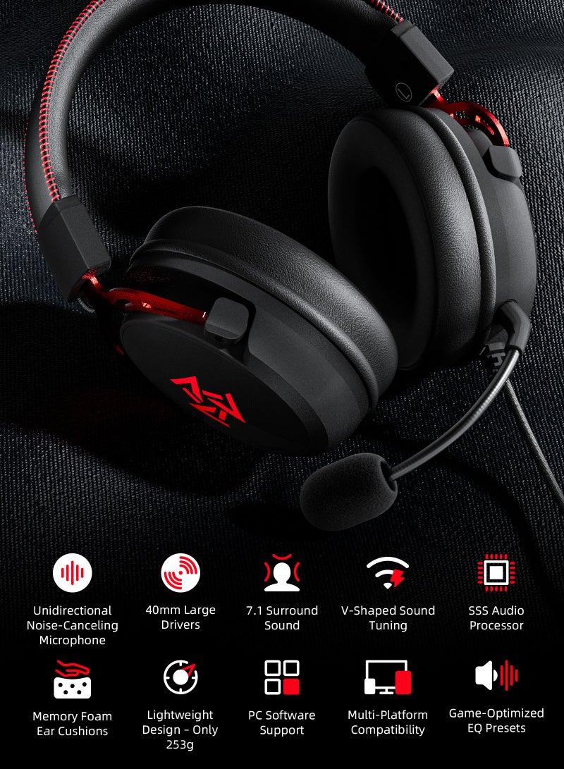 DuneVoyager C2 7.1 Surround Sound Wired Gaming Headset V-shape tuning, 253g,with computer software, with 7.1 split sound card, with ice silk memory foam earmuffs, with unidirectional noise reduction microphone for PC And PS4 And Xbox One Nintendo Switch - Image 2