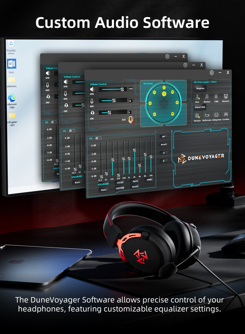 DuneVoyager C2 7.1 Surround Sound Wired Gaming Headset V-shape tuning, 253g,with computer software, with 7.1 split sound card, with ice silk memory foam earmuffs, with unidirectional noise reduction microphone for PC And PS4 And Xbox One Nintendo Switch - Image 3