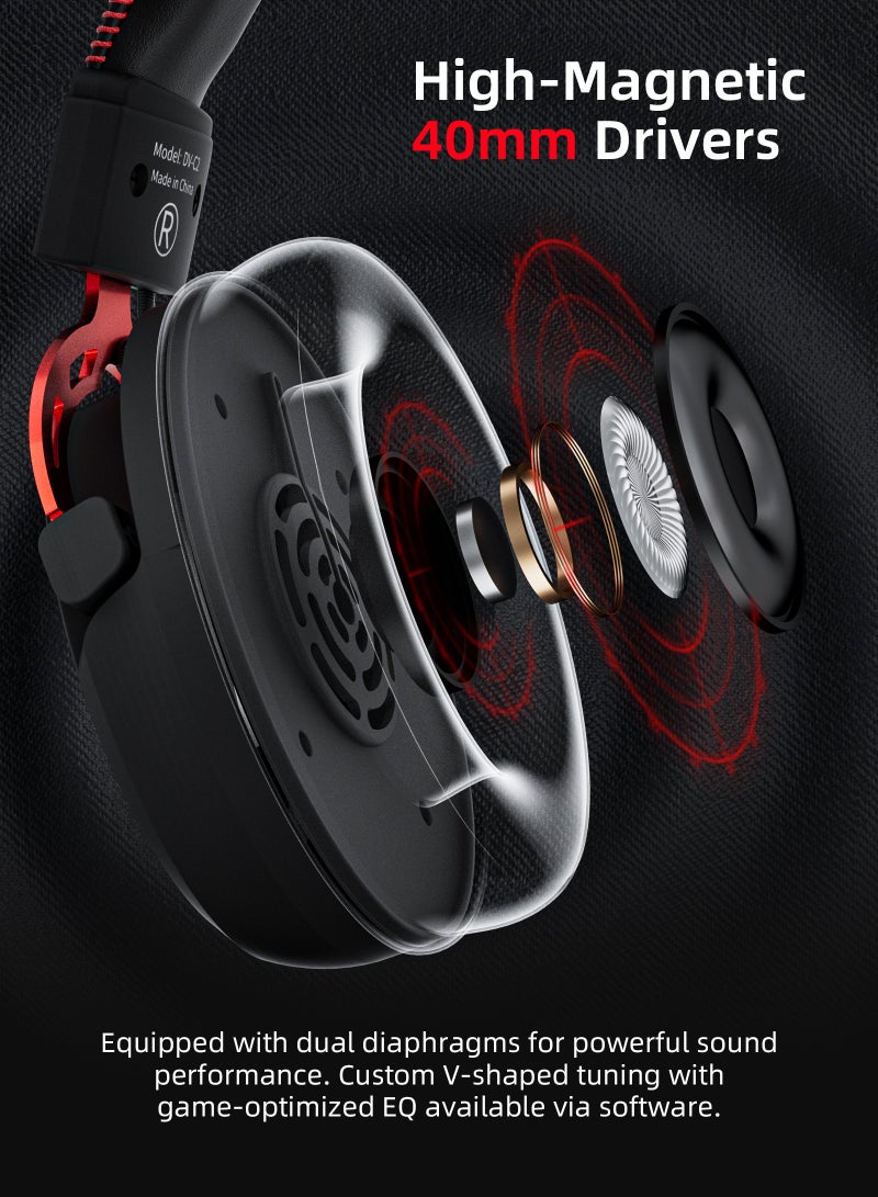 DuneVoyager C2 7.1 Surround Sound Wired Gaming Headset V-shape tuning, 253g,with computer software, with 7.1 split sound card, with ice silk memory foam earmuffs, with unidirectional noise reduction microphone for PC And PS4 And Xbox One Nintendo Switch - Image 5