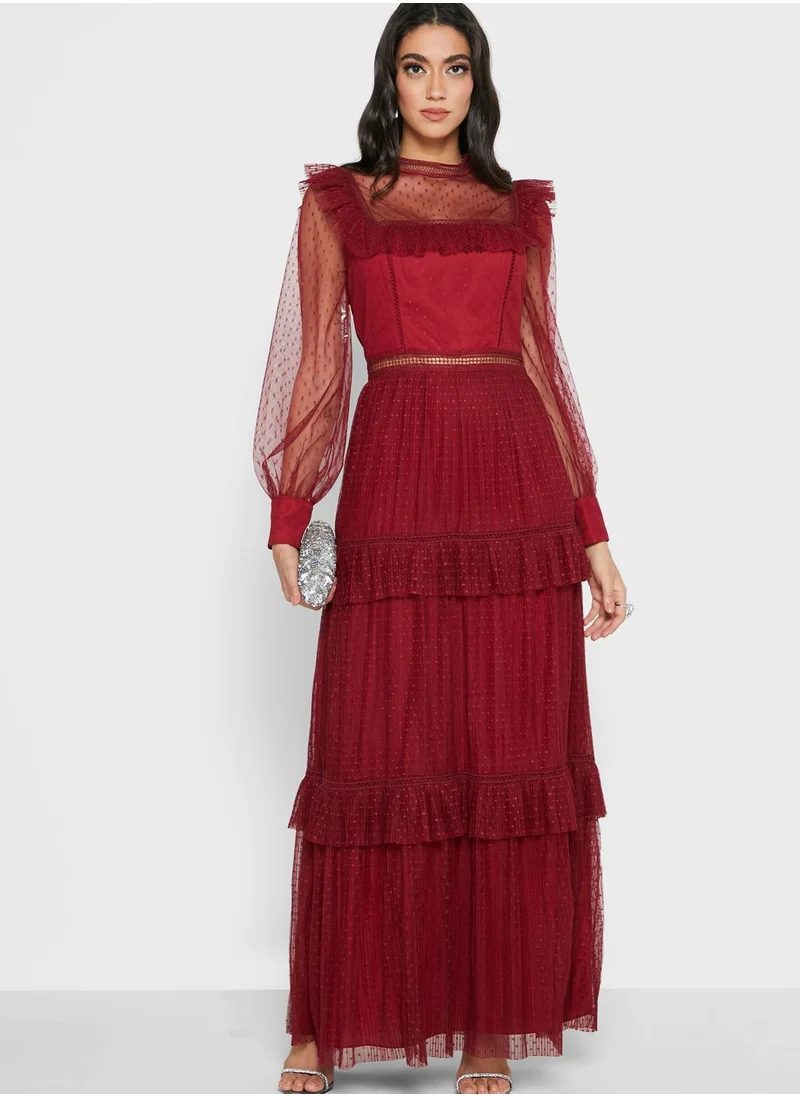 True Decadence Mesh Detail Tiered Hem Dress