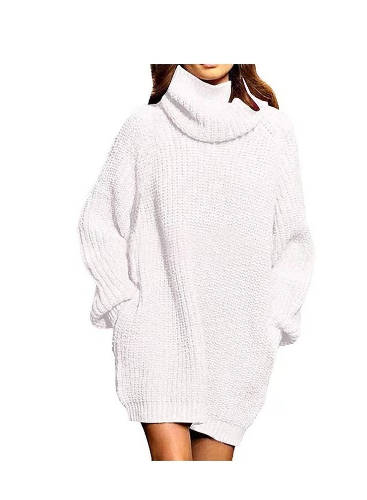 Loquat Women's Fashion Simple Autumn And Winter Medium long Turtleneck Sweater 
