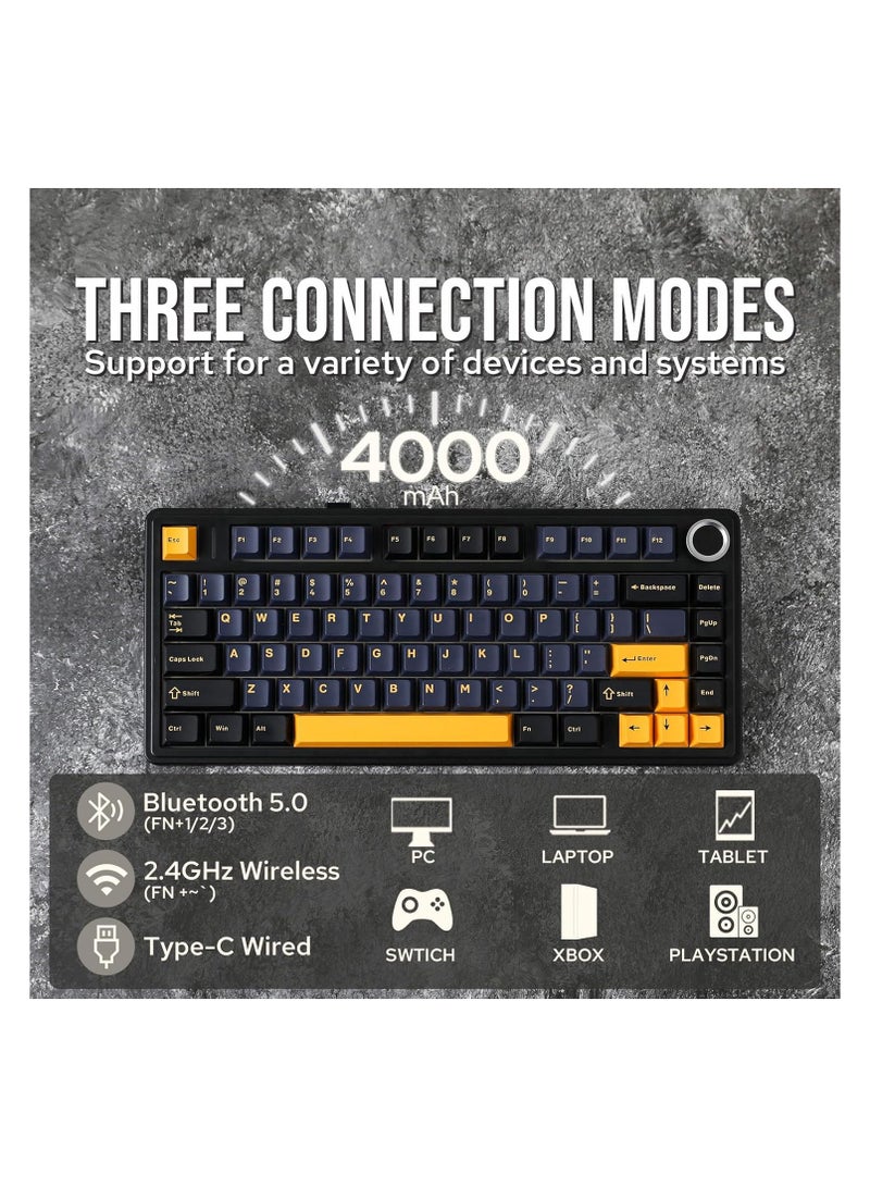 AULA F75 75% Wireless Mechanical Gaming Keyboard – Gasket Hot-Swappable, Pre-Lubed Graywood V3 Switches, RGB Backlit, 2.4GHz / Type-C / Bluetooth 5.0, Cool Black - Image 3