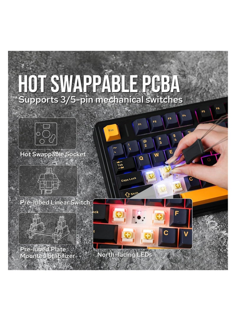 AULA F75 75% Wireless Mechanical Gaming Keyboard – Gasket Hot-Swappable, Pre-Lubed Graywood V3 Switches, RGB Backlit, 2.4GHz / Type-C / Bluetooth 5.0, Cool Black - Image 4