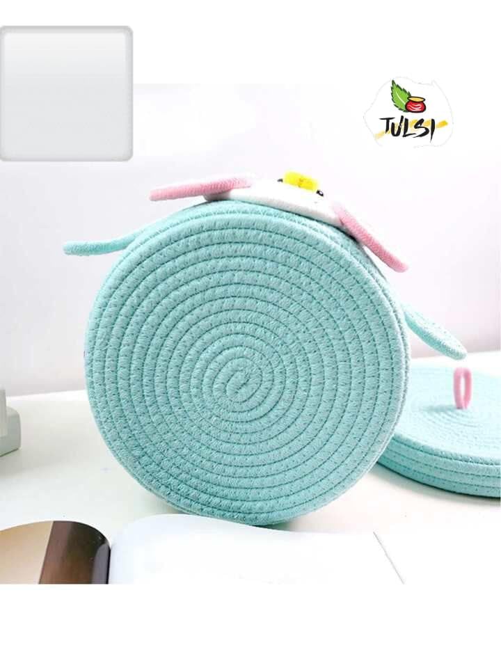 Rosslyn Kids Lid Basket with Beautiful Characters - Rope Storage Basket for Baby Diaper, Stuffed Animal Storage Bin Rope Basket for Kids Toy, Baby Laundry Baskets with lid - Pink Dogg - Image 2