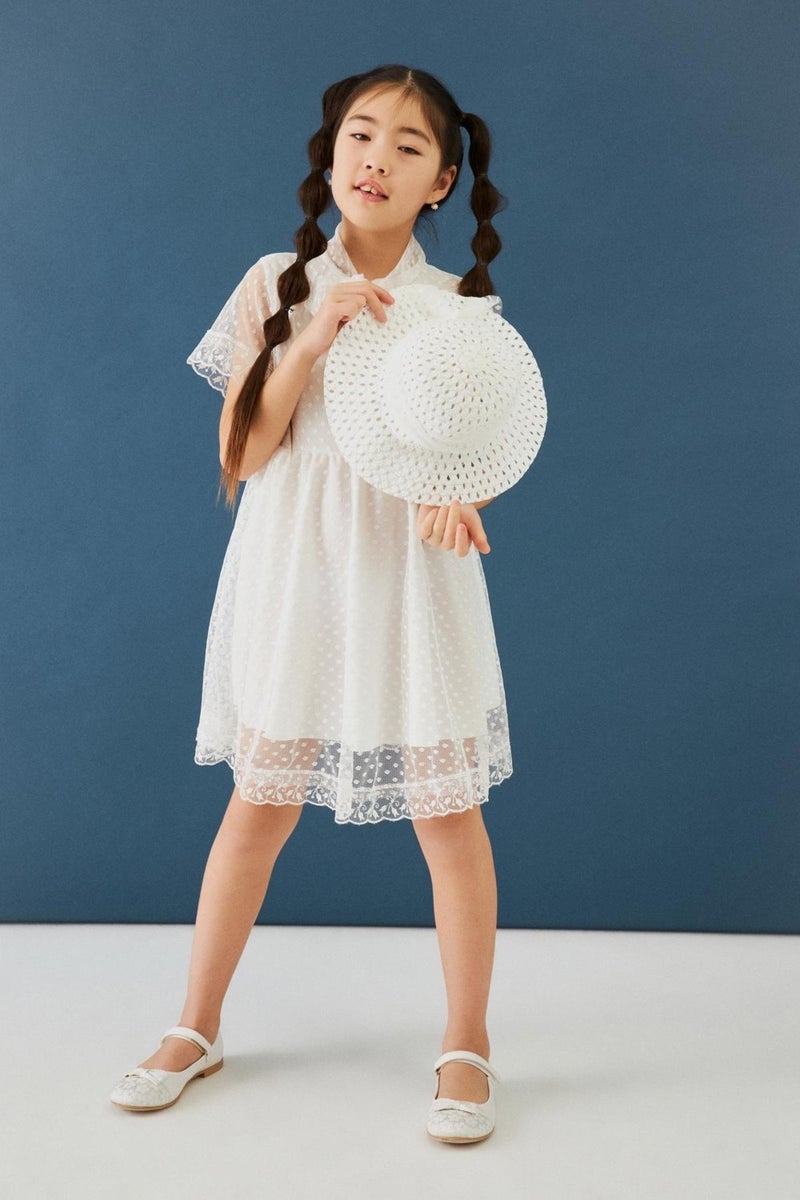 Perendi Girl's Dress with Hat and Stewardess Collar Detail  - Image 1