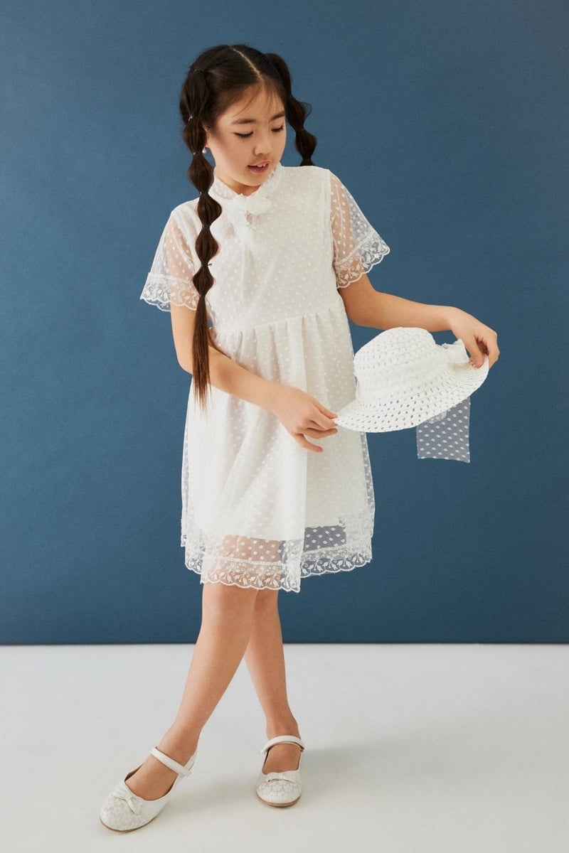 Perendi Girl's Dress with Hat and Stewardess Collar Detail  - Image 3