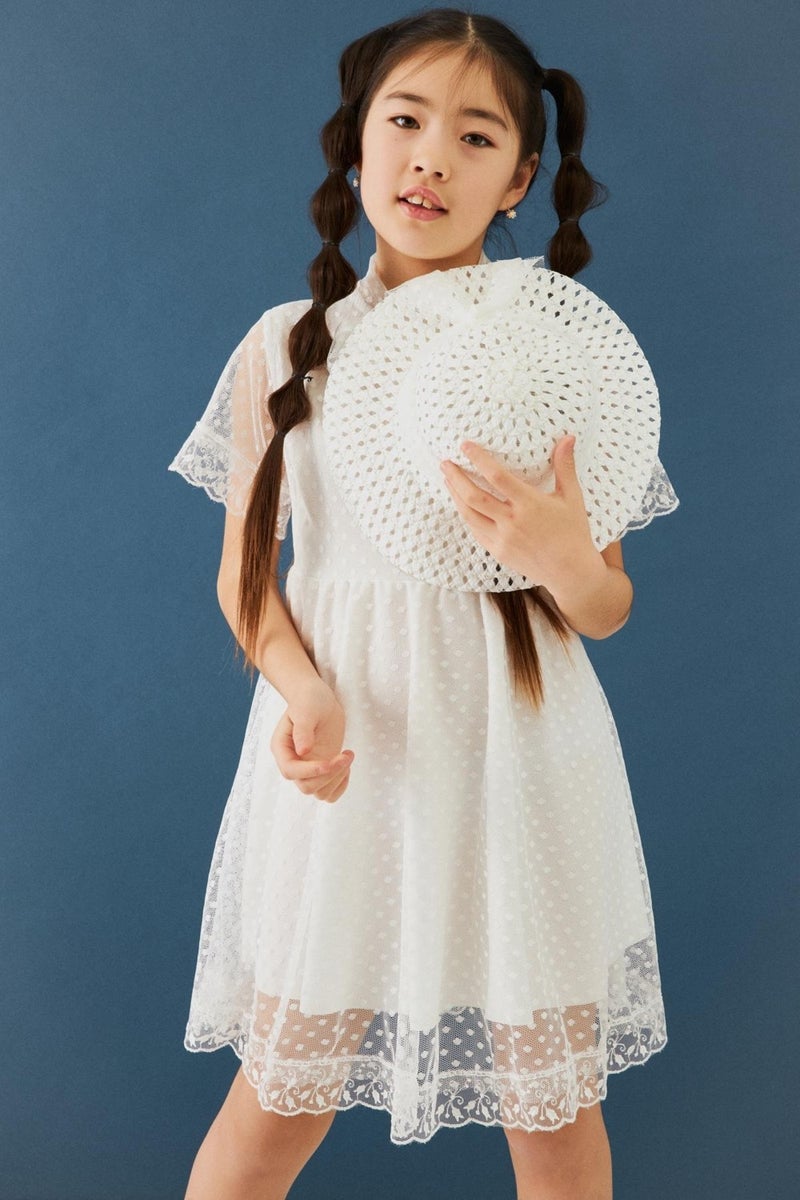 Perendi Girl's Dress with Hat and Stewardess Collar Detail  - Image 2