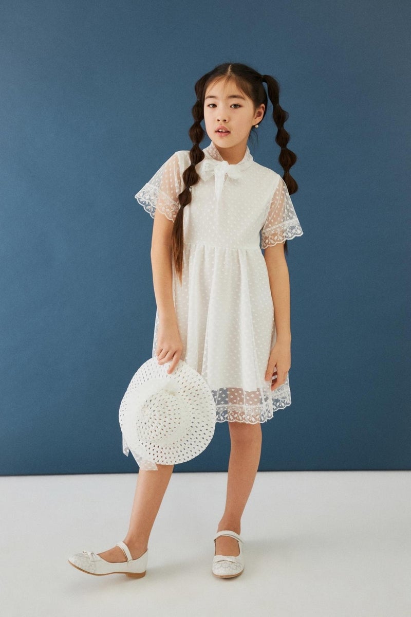 Perendi Girl's Dress with Hat and Stewardess Collar Detail  - Image 4