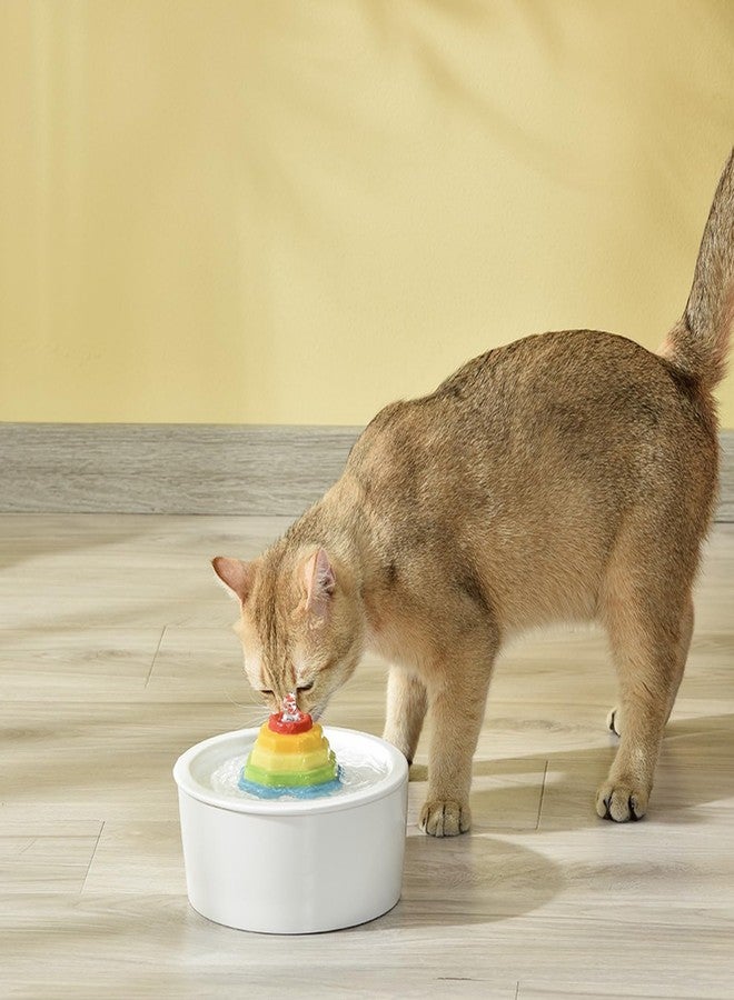 نافورة مياه سيراميك للقطط، موزع مياه على شكل برج بألوان قوس قزح، سعة 1.5 لتر/50.73 أونصة، موزع مياه للكلاب، نافورة مياه للقطط، مضخة هادئة للغاية للاستخدام الداخلي، زجاجة مياه دائرية للحيوانات الأليفة - Image 3