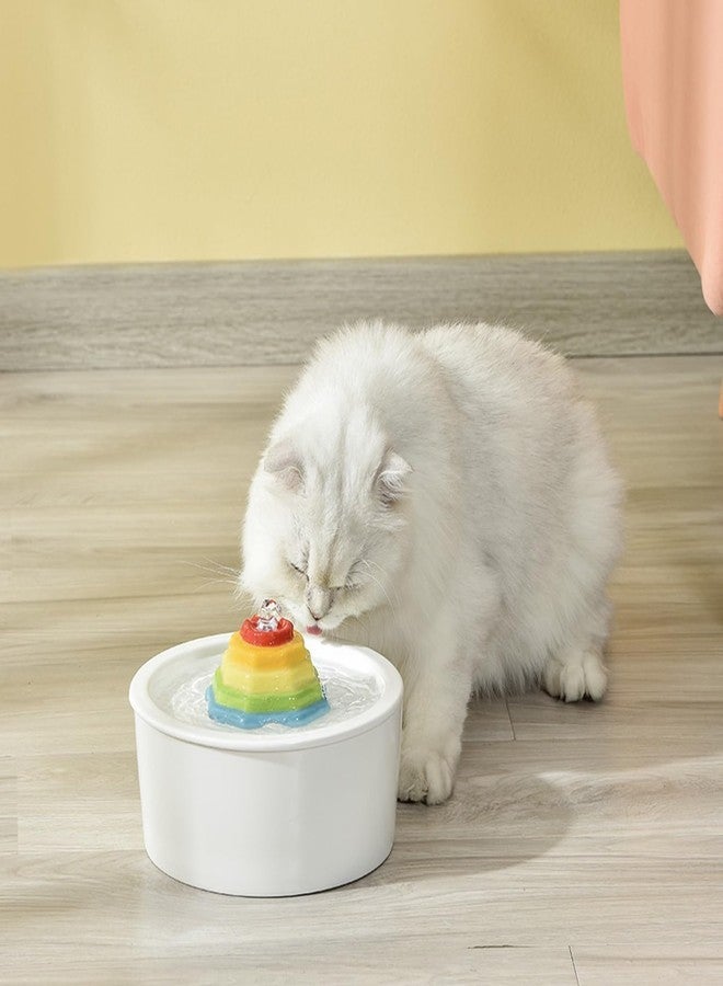 نافورة مياه سيراميك للقطط، موزع مياه على شكل برج بألوان قوس قزح، سعة 1.5 لتر/50.73 أونصة، موزع مياه للكلاب، نافورة مياه للقطط، مضخة هادئة للغاية للاستخدام الداخلي، زجاجة مياه دائرية للحيوانات الأليفة - Image 2
