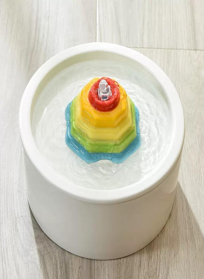 نافورة مياه سيراميك للقطط، موزع مياه على شكل برج بألوان قوس قزح، سعة 1.5 لتر/50.73 أونصة، موزع مياه للكلاب، نافورة مياه للقطط، مضخة هادئة للغاية للاستخدام الداخلي، زجاجة مياه دائرية للحيوانات الأليفة - Image 1