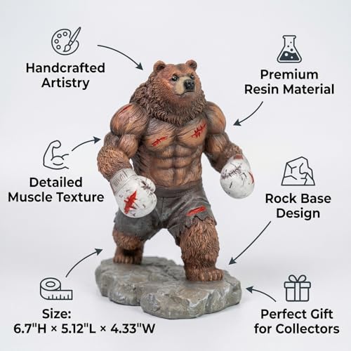 Coniuty Bear Statue, Resin Abstract Animal Boxing Sculpture for Home and Office Decor, on Table, Shelf, Cabinet and Window Stand (Grizzly Bear) - Image 2
