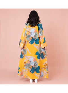 اكسا جلابية مطرزة نقوش ورق شجر IN1032 اصفر  - Image 4