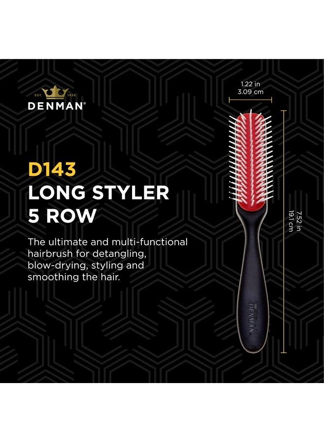 DENMAN Curly Hair Brush D143 - 5 Row Styling Mini Brush With Long Handle for Detangling, Separating, Shaping and Defining Curls and Smoothing Hair- For Women and Men - Image 2