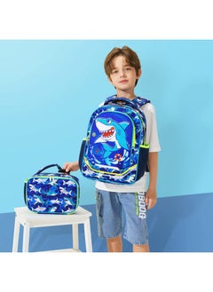WAWSAM Shark Lunch Box - Insulated Kids Lunch Bag for Boys Student Back to School Portable Reusable Lunch Box for Kindergarten Preschool Lunch Bag with Handle and External Bottle Holder  - Image 3