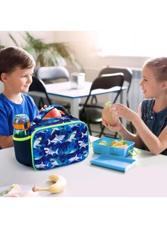 WAWSAM Shark Lunch Box - Insulated Kids Lunch Bag for Boys Student Back to School Portable Reusable Lunch Box for Kindergarten Preschool Lunch Bag with Handle and External Bottle Holder  - Image 4