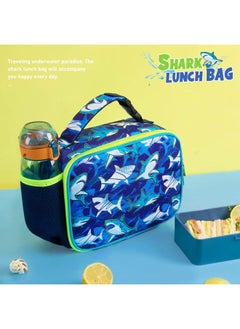 WAWSAM Shark Lunch Box - Insulated Kids Lunch Bag for Boys Student Back to School Portable Reusable Lunch Box for Kindergarten Preschool Lunch Bag with Handle and External Bottle Holder  - Image 2