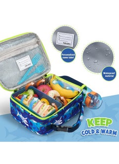 WAWSAM Shark Lunch Box - Insulated Kids Lunch Bag for Boys Student Back to School Portable Reusable Lunch Box for Kindergarten Preschool Lunch Bag with Handle and External Bottle Holder  - Image 5