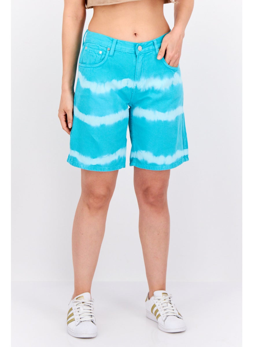 MANGO Women Tie Dye Basic Shorts, Turquoise  - Image 1