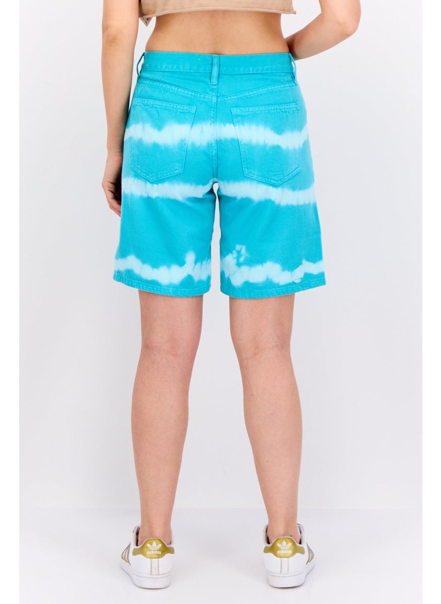 MANGO Women Tie Dye Basic Shorts, Turquoise  - Image 3