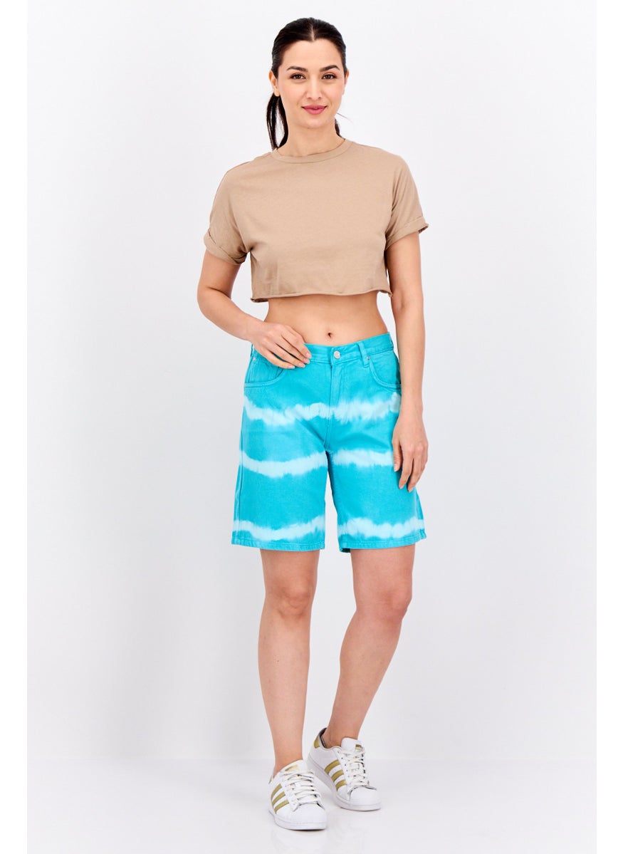 MANGO Women Tie Dye Basic Shorts, Turquoise  - Image 4
