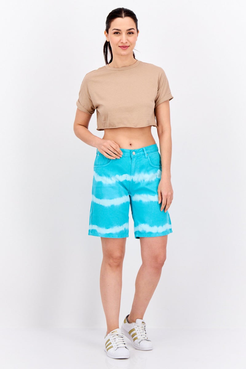 MANGO Women Tie Dye Basic Shorts, Turquoise - Image 4