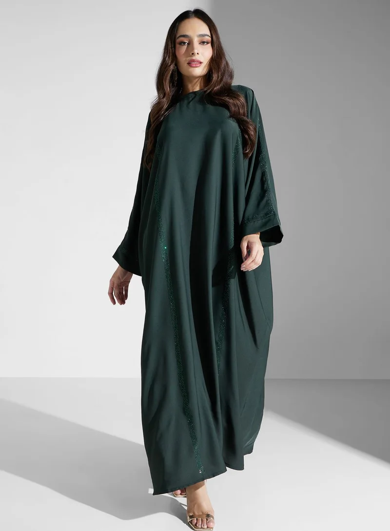 Khizana Embroidery Detail Abaya With Sheila
