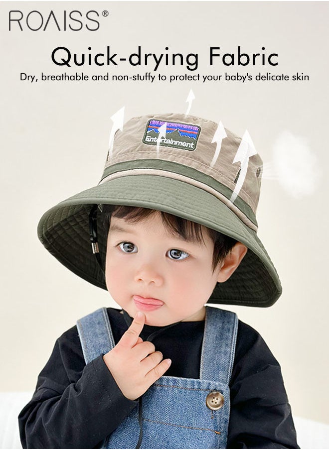 roaiss Children's Bucket Hat, Embroidered Sun Protection Hat with Adjustable Shoulder Straps, Wide Brim Sun Protection Bucket Hat, Suitable for Outdoor Sports Summer Beach Party  - Image 5