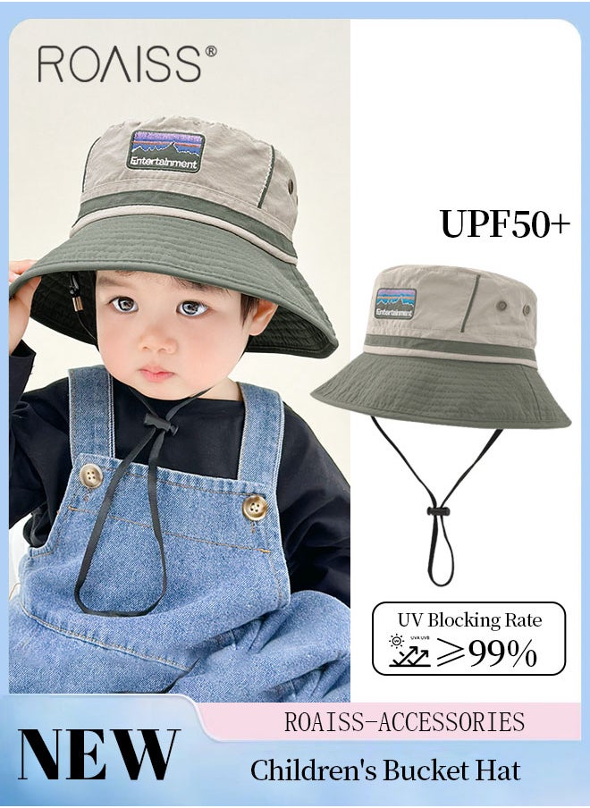 roaiss Children's Bucket Hat, Embroidered Sun Protection Hat with Adjustable Shoulder Straps, Wide Brim Sun Protection Bucket Hat, Suitable for Outdoor Sports Summer Beach Party  - Image 1