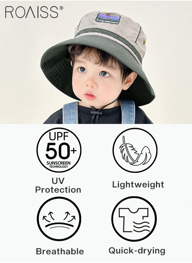 roaiss Children's Bucket Hat, Embroidered Sun Protection Hat with Adjustable Shoulder Straps, Wide Brim Sun Protection Bucket Hat, Suitable for Outdoor Sports Summer Beach Party  - Image 3
