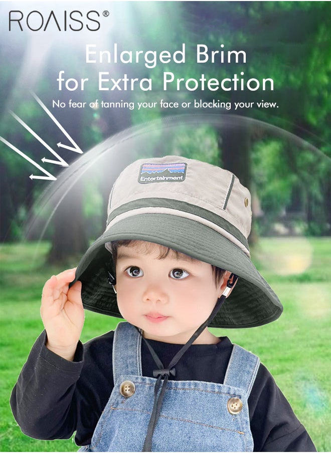 roaiss Children's Bucket Hat, Embroidered Sun Protection Hat with Adjustable Shoulder Straps, Wide Brim Sun Protection Bucket Hat, Suitable for Outdoor Sports Summer Beach Party  - Image 4