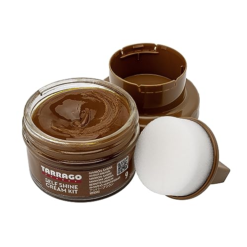 Tarrago Self Shine Shoe Polish with Applicator – Quick Shine Shoe Cream for Leather Boots and Shoes - 1.76 Fl. Oz – Amber Brown #09 - Image 1