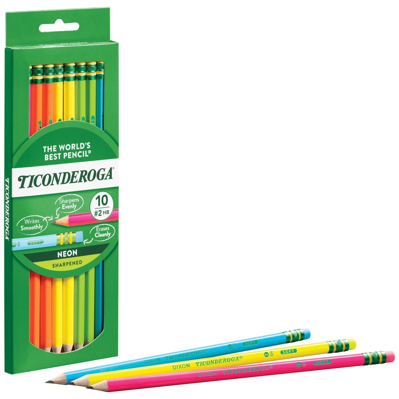 Ticonderoga Wood-Cased Pencils, Pre-Sharpened, #2 HB Soft, Neon Colors, 10 Count - Image 4