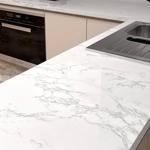 practicalWs Peel and Stick Marble Wallpaper 15.7'' x 236.2'' Marble Contact Paper for Cabinets and Drawers, White Gray Granite Self Adhesive Removable Kitchen Backsplash Vinyl Roll Wall Paper - Image 3